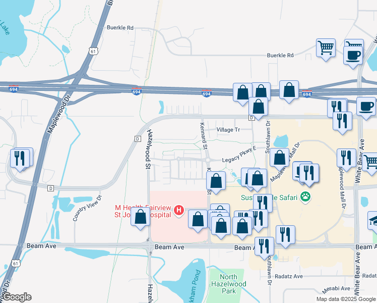 map of restaurants, bars, coffee shops, grocery stores, and more near 2 Germain Street North in Maplewood