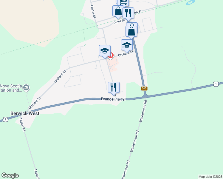 map of restaurants, bars, coffee shops, grocery stores, and more near 23 Brown Street in Berwick