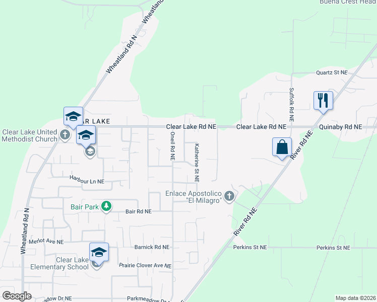 map of restaurants, bars, coffee shops, grocery stores, and more near 1689 Patty Avenue Northeast in Keizer