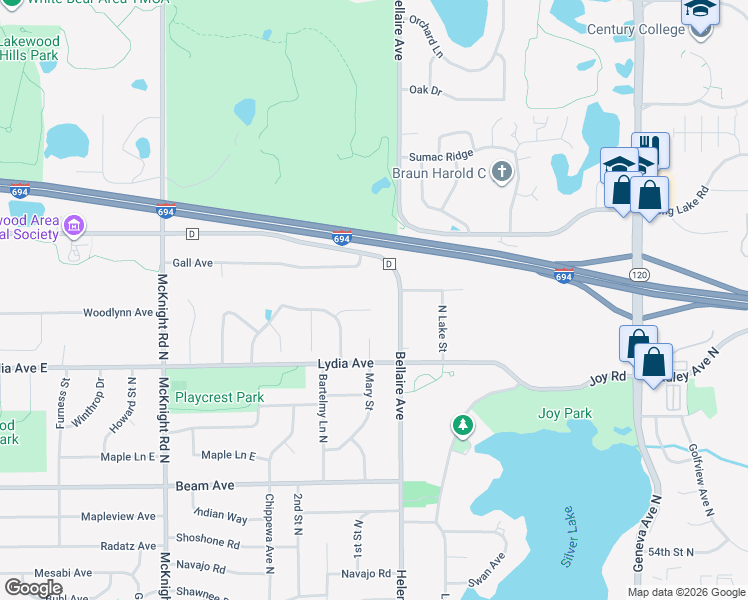 map of restaurants, bars, coffee shops, grocery stores, and more near 3111 Bellaire Avenue in Saint Paul