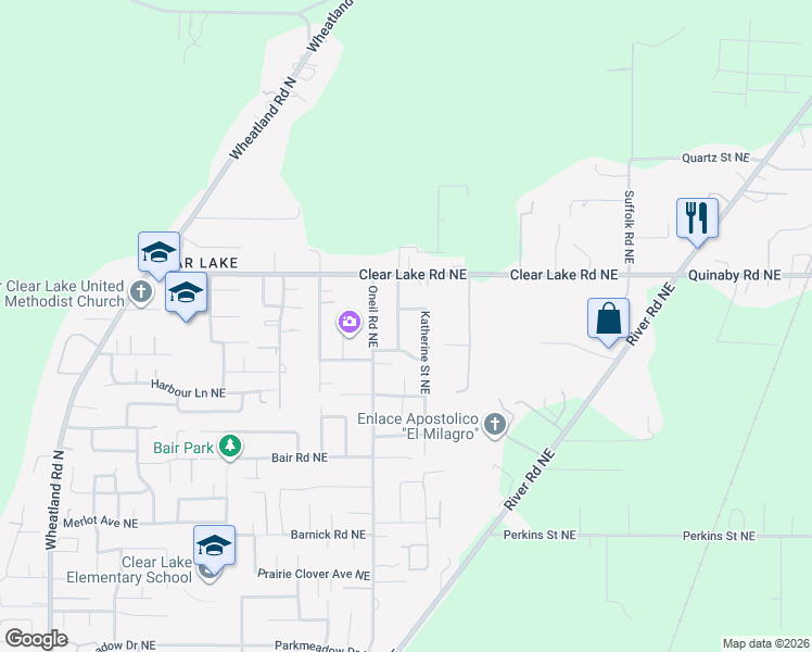 map of restaurants, bars, coffee shops, grocery stores, and more near 1689 Patty Avenue Northeast in Keizer
