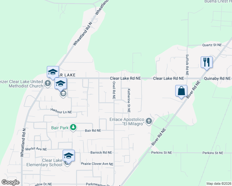 map of restaurants, bars, coffee shops, grocery stores, and more near 7950 Oneil Road Northeast in Keizer