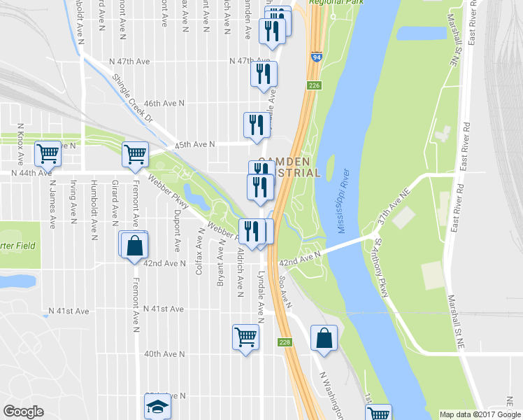 map of restaurants, bars, coffee shops, grocery stores, and more near 4330 N Lyndale Ave in Minneapolis
