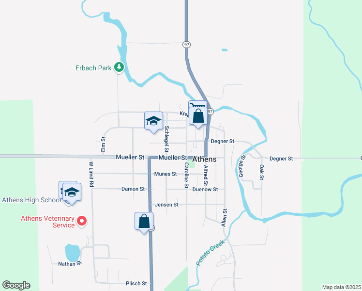 map of restaurants, bars, coffee shops, grocery stores, and more near 301 Caroline Street in Athens