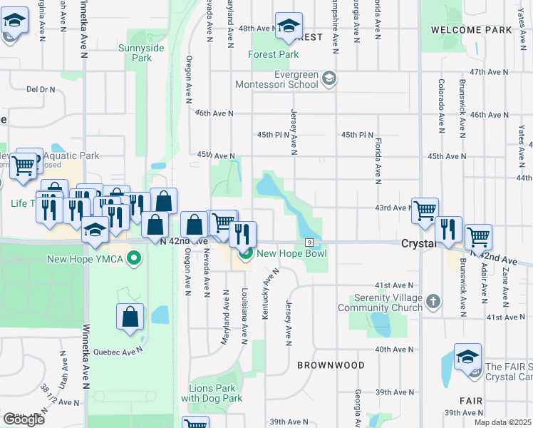 map of restaurants, bars, coffee shops, grocery stores, and more near 7000 43rd Avenue North in Minneapolis