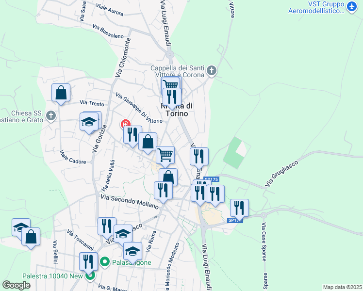map of restaurants, bars, coffee shops, grocery stores, and more near 84 Via Luigi Einaudi in Rivalta di Torino