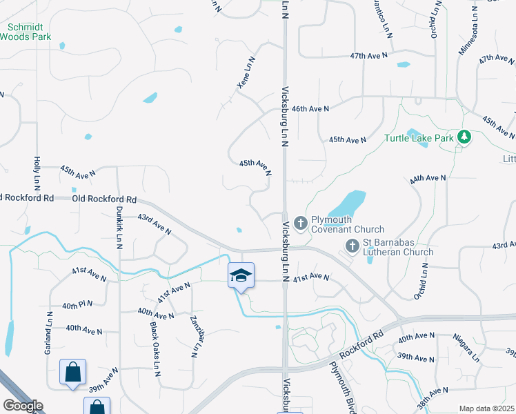 map of restaurants, bars, coffee shops, grocery stores, and more near 4410 Weston Lane North in Plymouth