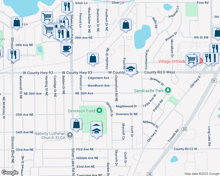 map of restaurants, bars, coffee shops, grocery stores, and more near 3309 Wendhurst Avenue in Minneapolis