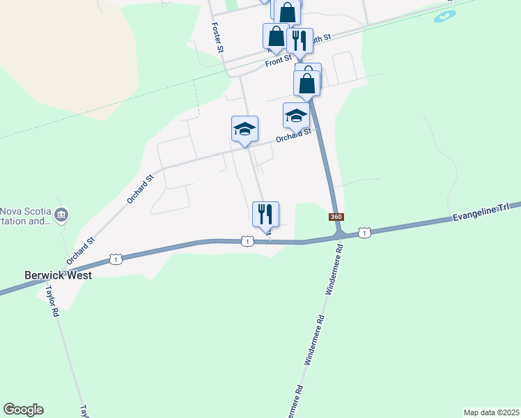 map of restaurants, bars, coffee shops, grocery stores, and more near 33 Brown Street in Berwick