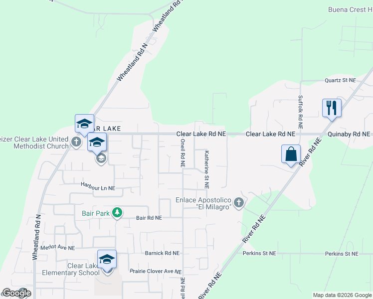 map of restaurants, bars, coffee shops, grocery stores, and more near 7950 Oneil Road Northeast in Keizer