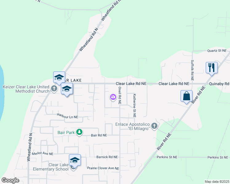 map of restaurants, bars, coffee shops, grocery stores, and more near 1377 Saint Charles Place Northeast in Keizer