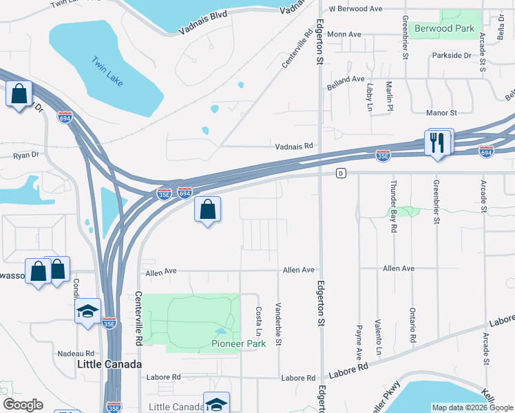 map of restaurants, bars, coffee shops, grocery stores, and more near 3036 Vanderbie Street in Saint Paul