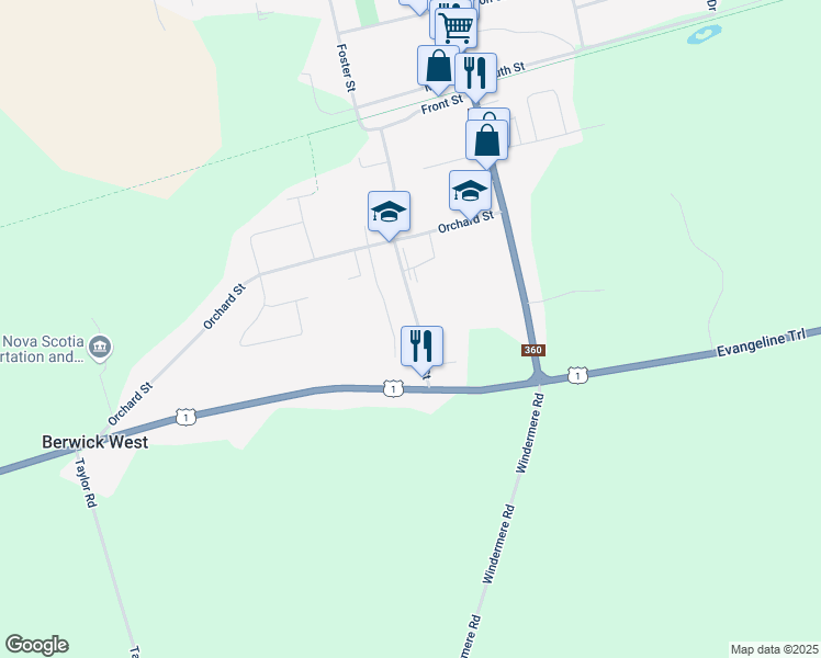 map of restaurants, bars, coffee shops, grocery stores, and more near 33 Brown Street in Berwick