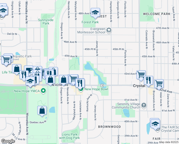 map of restaurants, bars, coffee shops, grocery stores, and more near 7000 43rd Avenue North in Minneapolis