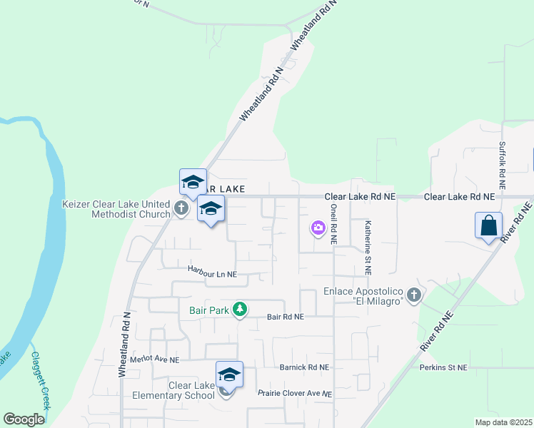 map of restaurants, bars, coffee shops, grocery stores, and more near 7958 Mykala Street Northeast in Keizer