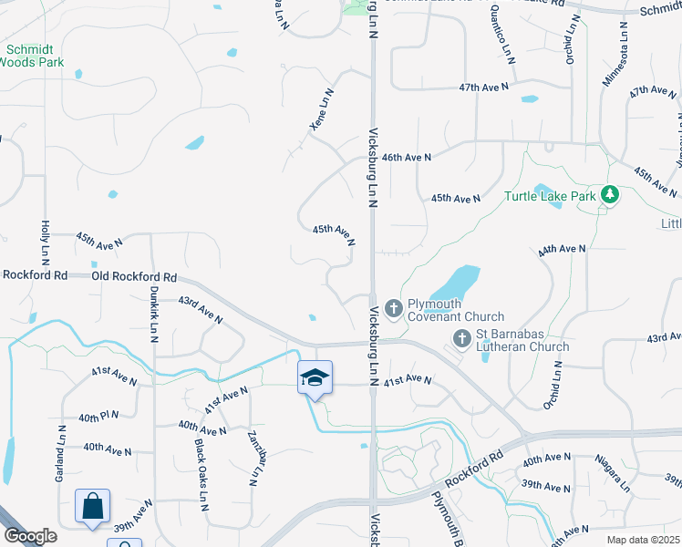 map of restaurants, bars, coffee shops, grocery stores, and more near 4410 Weston Lane North in Plymouth