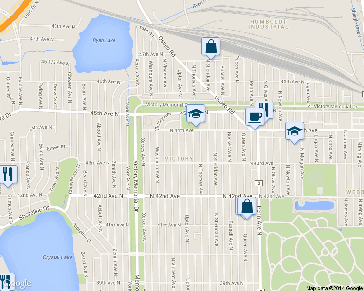 map of restaurants, bars, coffee shops, grocery stores, and more near 4333 North Upton Avenue in Minneapolis