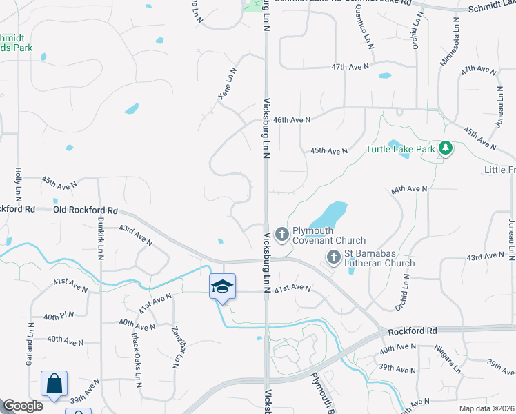map of restaurants, bars, coffee shops, grocery stores, and more near 4410 Weston Lane North in Plymouth