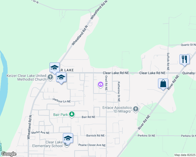 map of restaurants, bars, coffee shops, grocery stores, and more near 1377 Saint Charles Place Northeast in Keizer