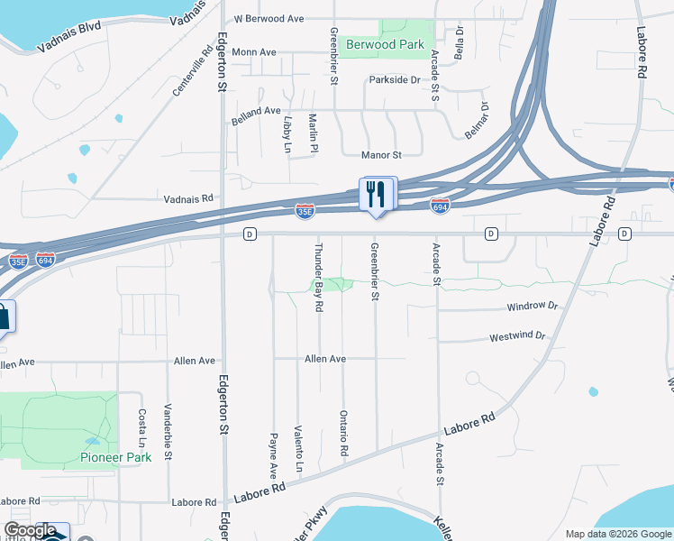 map of restaurants, bars, coffee shops, grocery stores, and more near 3078 Ontario Road in Little Canada