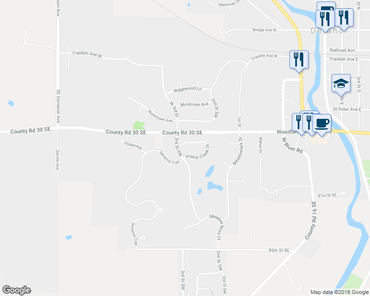 map of restaurants, bars, coffee shops, grocery stores, and more near 679 Prairie Creek Drive in Delano