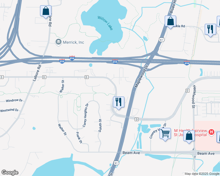 map of restaurants, bars, coffee shops, grocery stores, and more near 1240 County Road D East in Maplewood
