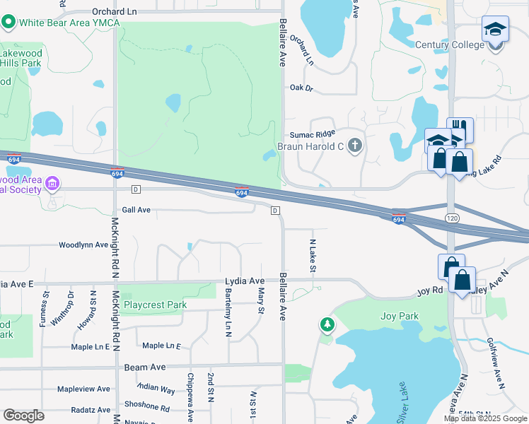 map of restaurants, bars, coffee shops, grocery stores, and more near 3111 Bellaire Avenue in Saint Paul