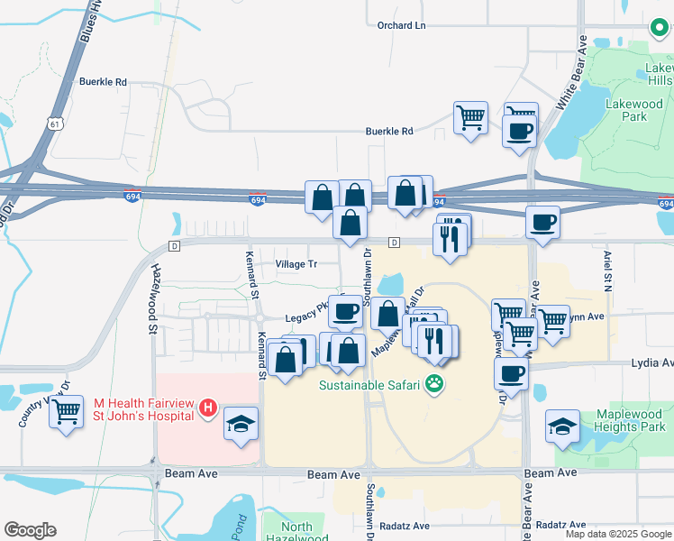 map of restaurants, bars, coffee shops, grocery stores, and more near 26 Bittersweet Lane in Maplewood