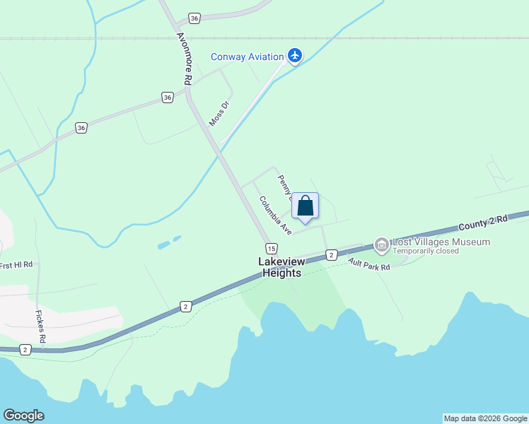 map of restaurants, bars, coffee shops, grocery stores, and more near 74 Columbia Avenue in Long Sault