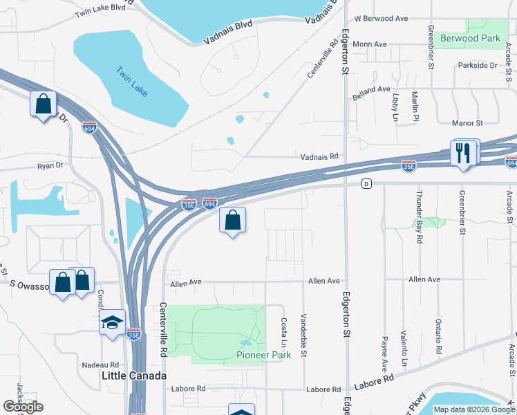 map of restaurants, bars, coffee shops, grocery stores, and more near 414 County Road D in Saint Paul
