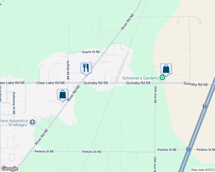 map of restaurants, bars, coffee shops, grocery stores, and more near 2860 Quinaby Road Northeast in Salem