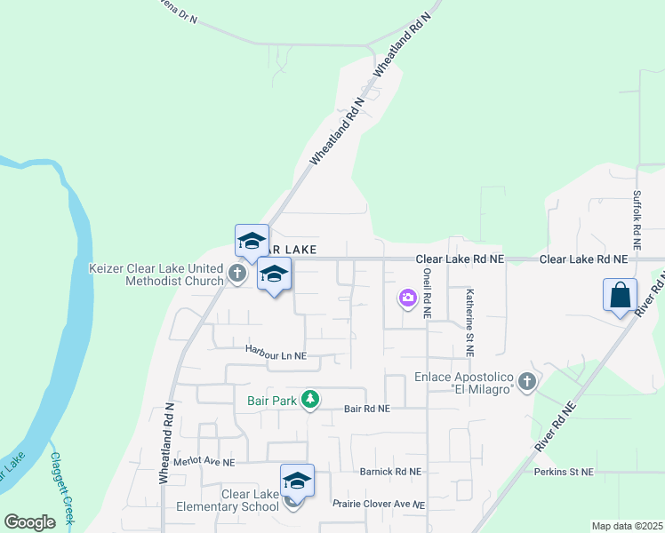 map of restaurants, bars, coffee shops, grocery stores, and more near 7958 Mykala Street Northeast in Keizer