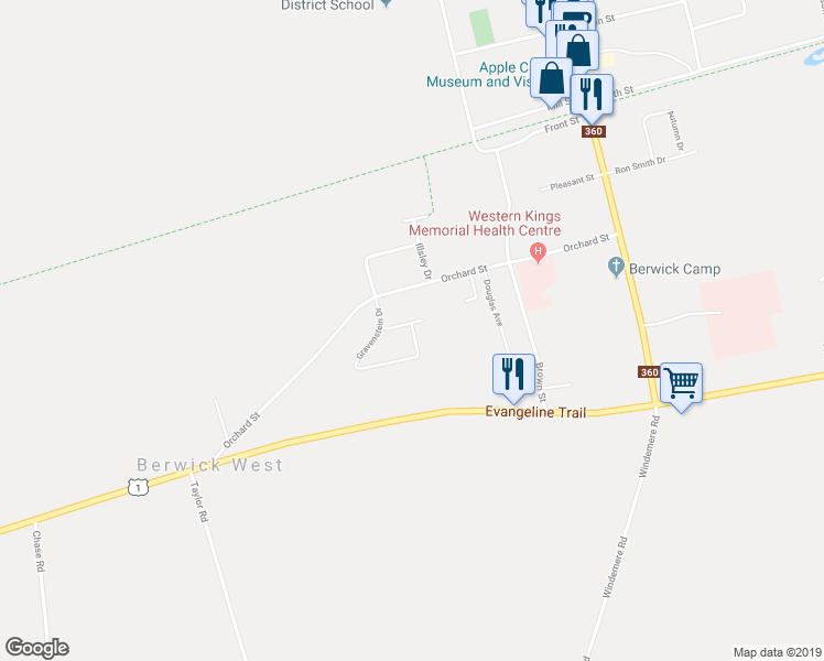 map of restaurants, bars, coffee shops, grocery stores, and more near 79 Gravenstein Drive in Berwick