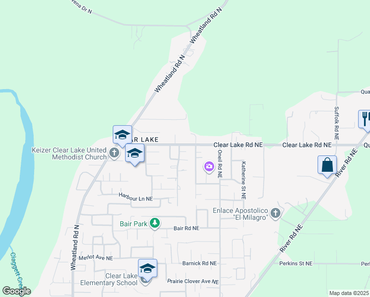 map of restaurants, bars, coffee shops, grocery stores, and more near 1330 Clear Lake Road Northeast in Keizer