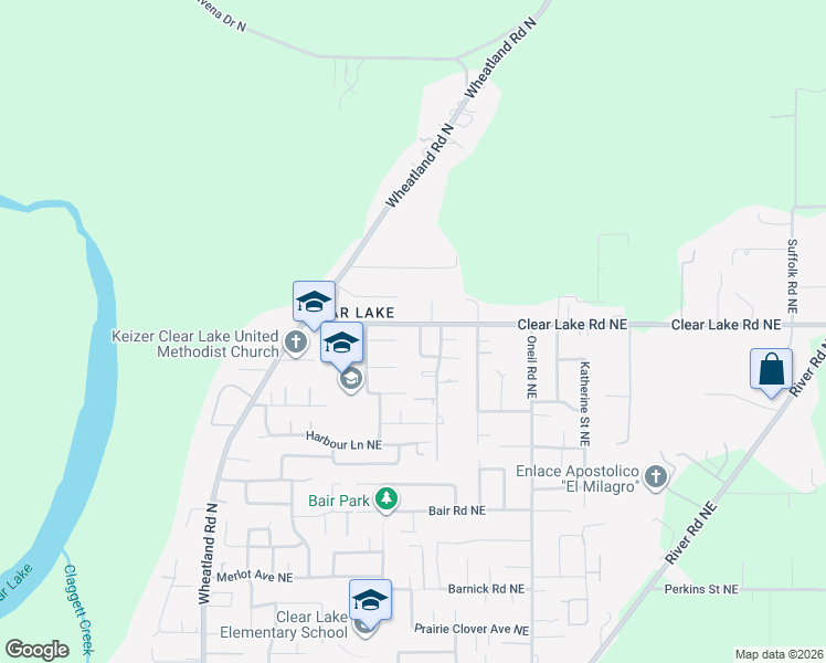 map of restaurants, bars, coffee shops, grocery stores, and more near 7958 Mykala Street Northeast in Keizer