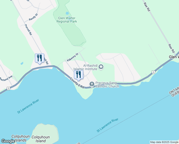 map of restaurants, bars, coffee shops, grocery stores, and more near 18290 Kilkenny Crescent in Cornwall