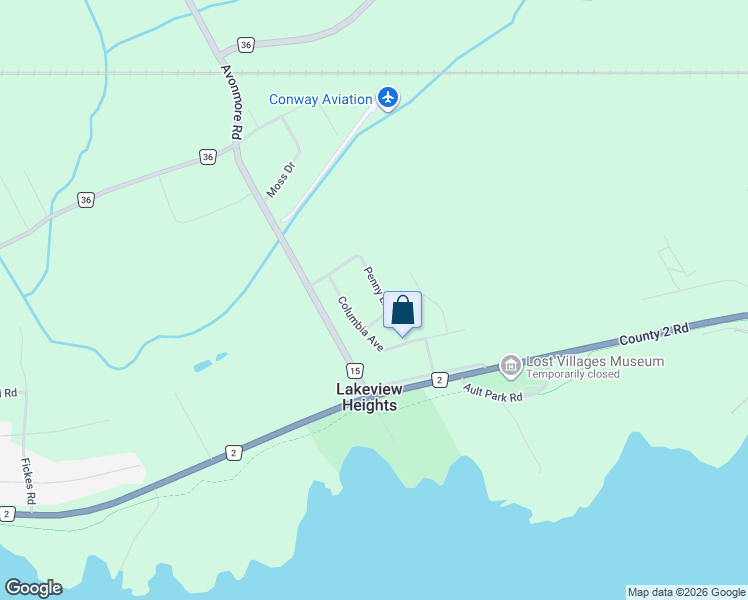 map of restaurants, bars, coffee shops, grocery stores, and more near 12 Penny Lane in Long Sault
