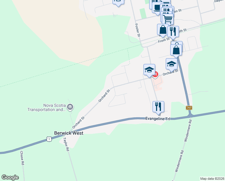 map of restaurants, bars, coffee shops, grocery stores, and more near 163 Orchard Street in Berwick