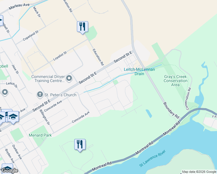 map of restaurants, bars, coffee shops, grocery stores, and more near 2231 Glen Brook Drive in Cornwall
