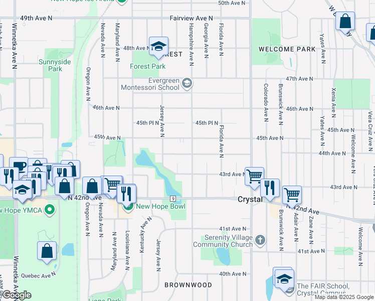 map of restaurants, bars, coffee shops, grocery stores, and more near 6721 45th Avenue North in Minneapolis