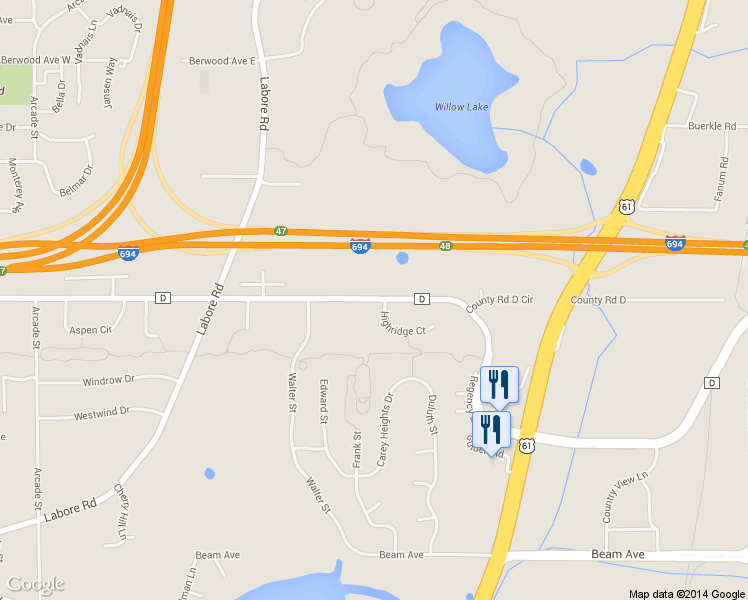 map of restaurants, bars, coffee shops, grocery stores, and more near 1137 County Road D East in Saint Paul