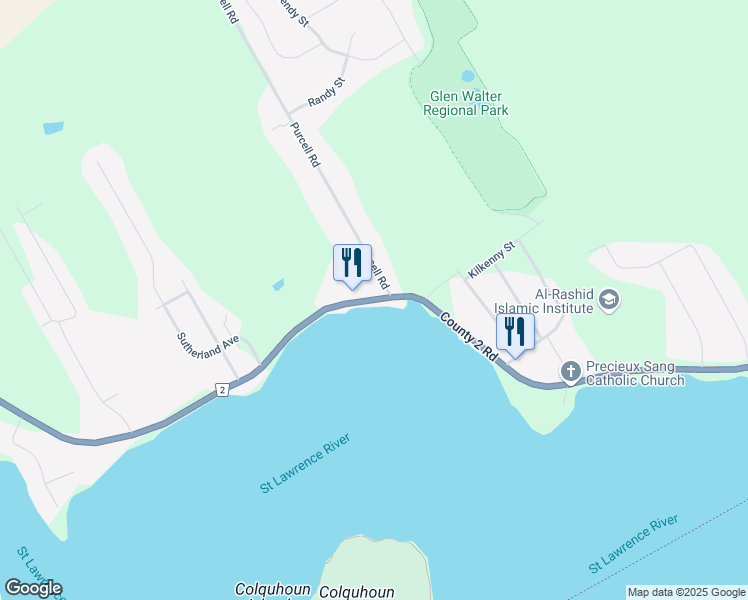 map of restaurants, bars, coffee shops, grocery stores, and more near 18240 Stormont, Dundas and Glengarry County Road 2 in Cornwall