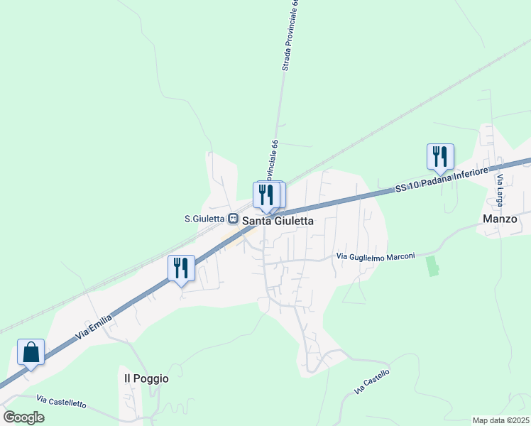 map of restaurants, bars, coffee shops, grocery stores, and more near 2 SP66 in Santa Giuletta