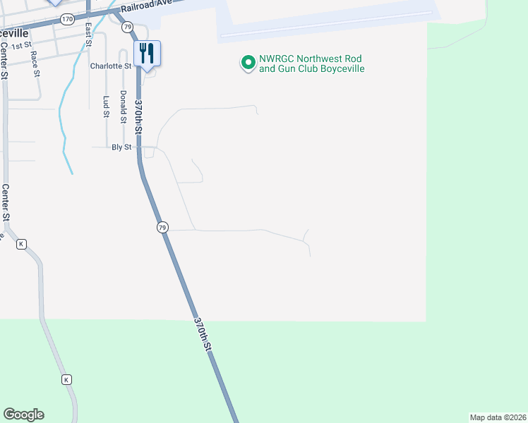 map of restaurants, bars, coffee shops, grocery stores, and more near 1391 Anderson Hill Lane in Boyceville