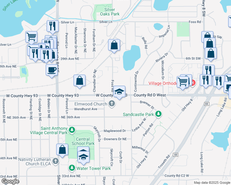 map of restaurants, bars, coffee shops, grocery stores, and more near 3703 Foss Road in Minneapolis