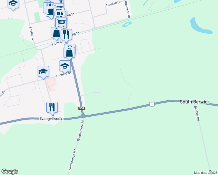 map of restaurants, bars, coffee shops, grocery stores, and more near 110 Commercial Street in Berwick