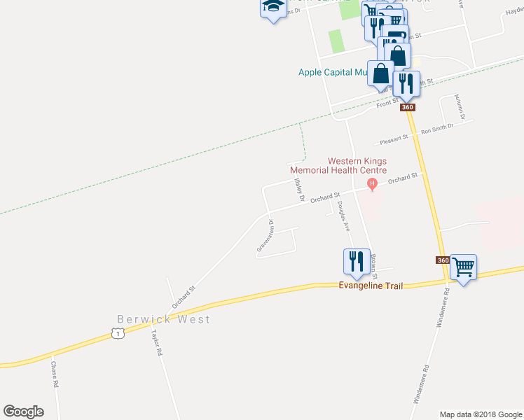 map of restaurants, bars, coffee shops, grocery stores, and more near 1 Thomas Street in Berwick