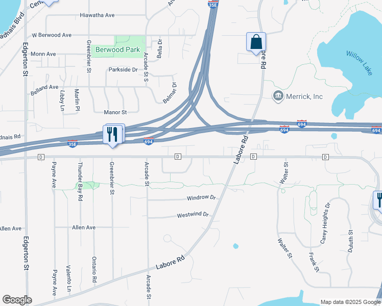 map of restaurants, bars, coffee shops, grocery stores, and more near 865 Aspen Circle in Little Canada