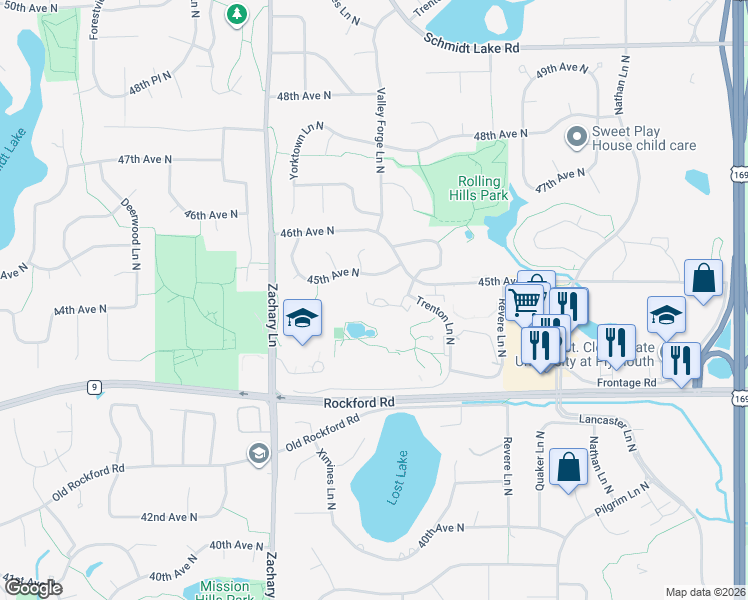 map of restaurants, bars, coffee shops, grocery stores, and more near 10655 44th Avenue North in Minneapolis