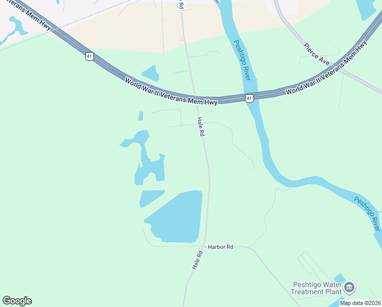 map of restaurants, bars, coffee shops, grocery stores, and more near 2157 Hale Road in Peshtigo